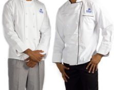 Hilton International embroidered chef coats, hat and trousers