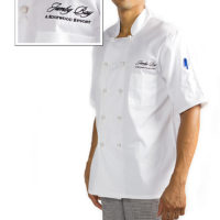 Embroidered chef's uniform for Jumby Bay Resort, Antigua