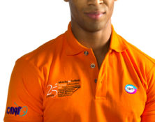 Men's polo with embroidered logos ideal for casual corporate wear and promotional events