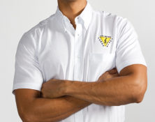 Men's short sleeved shirt with embroidered corporate logo