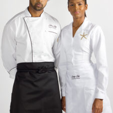 Embroidered food service and hospitality uniforms for Jumby Bay Resort, Antigua