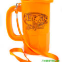 Brandable durable plastic cup with handle and optional lanyard and cover ideal for Carnival bands and Carnival fetes and special events