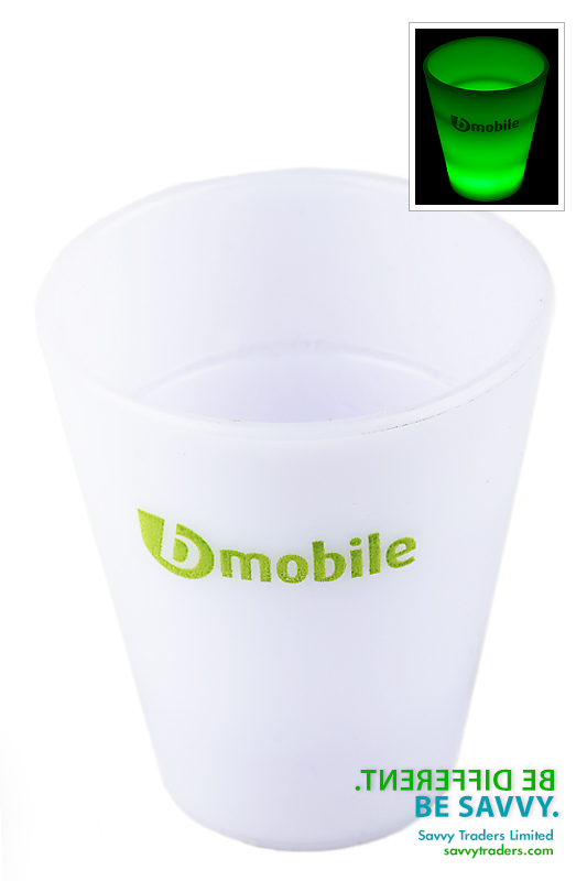 Brandable translucent plastic glow in the dark shot glass ideal for Carnival events and promotional events and giveaways